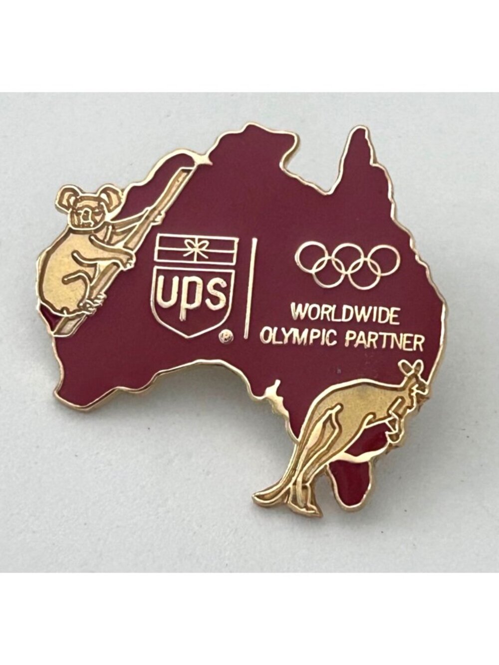UPS Worldwide Olympic Partner Australia Enamel Pin Koala & Kangaroo